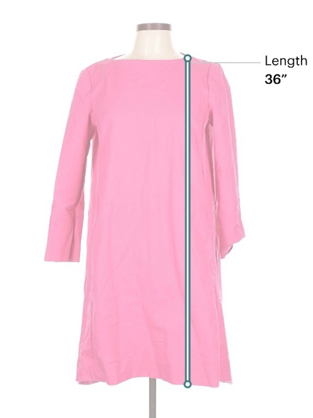 COS Bright Pink Shift Dress Cotton Stretch 3/4 Sleeve Knee Length Size 12 - Picture 6 of 8